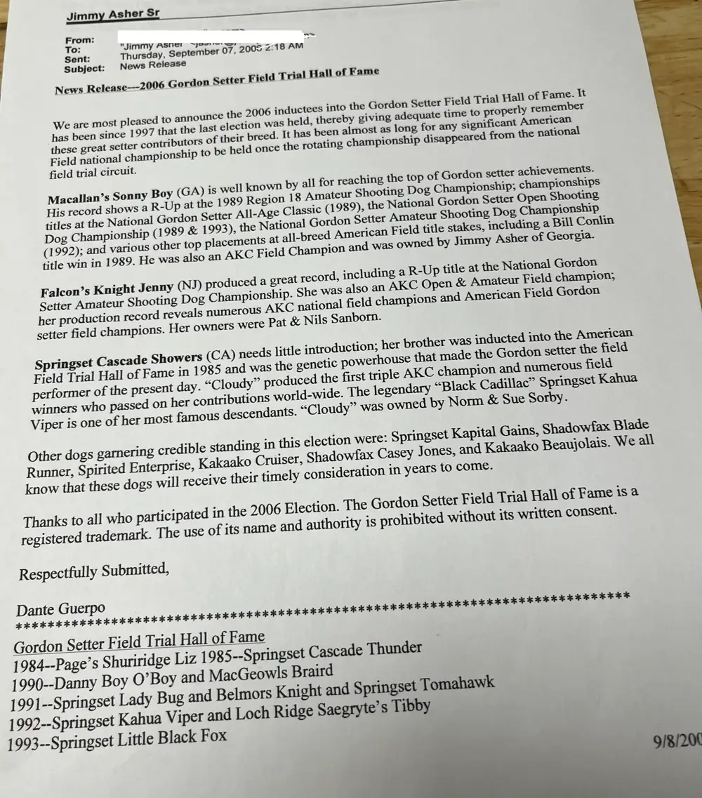 Hall of Fame Press Release